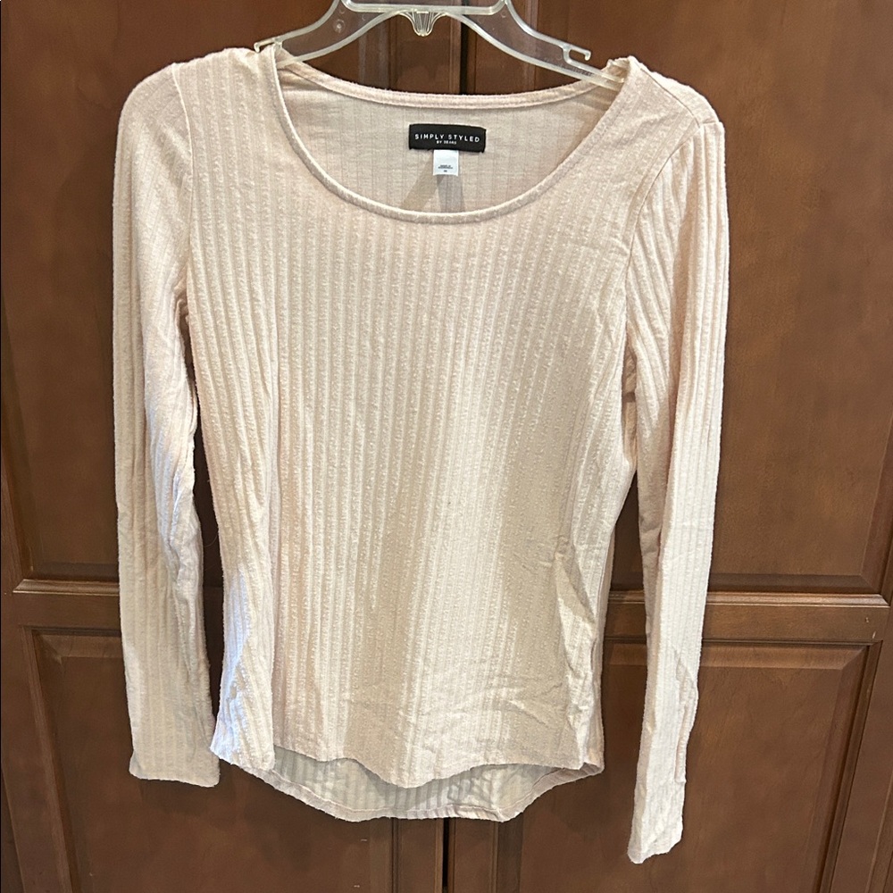 Simply Styled Women's Beige Ribbed Long Sleeve Top